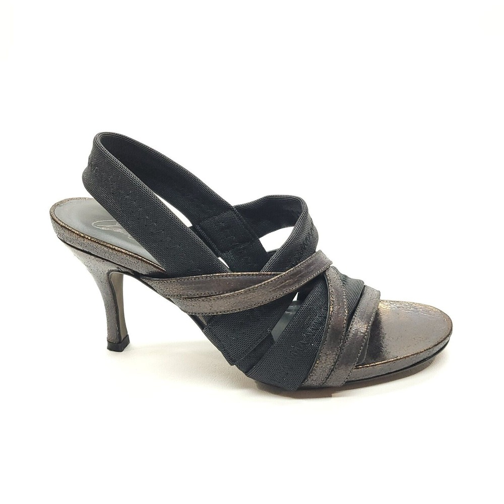 Donald Pliner Adir Sandals Women 7M Black Metallic Strappy Mid Kitten Heel Shoes